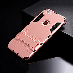 Silicone Matte Finish and Plastic Back Cover Case with Stand for Apple iPhone 6 Plus Rose Gold