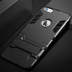Silicone Matte Finish and Plastic Back Cover Case with Stand for Apple iPhone 6S Black