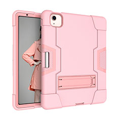 Silicone Matte Finish and Plastic Back Cover Case with Stand for Apple New iPad Air 10.9 (2020) Pink