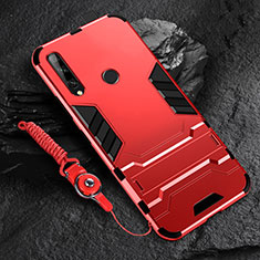 Silicone Matte Finish and Plastic Back Cover Case with Stand for Huawei Enjoy 10 Plus Red