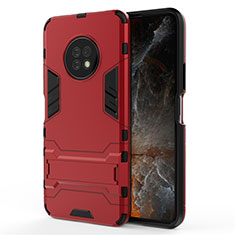 Silicone Matte Finish and Plastic Back Cover Case with Stand for Huawei Enjoy 20 Plus 5G Red
