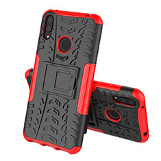 Silicone Matte Finish and Plastic Back Cover Case with Stand for Huawei Enjoy 9 Red