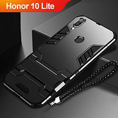 Silicone Matte Finish and Plastic Back Cover Case with Stand for Huawei Honor 10 Lite Black