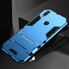 Silicone Matte Finish and Plastic Back Cover Case with Stand for Huawei Honor 10 Lite Sky Blue