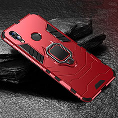 Silicone Matte Finish and Plastic Back Cover Case with Stand for Huawei Honor 8X Red