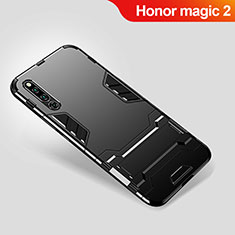 Silicone Matte Finish and Plastic Back Cover Case with Stand for Huawei Honor Magic 2 Black