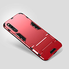 Silicone Matte Finish and Plastic Back Cover Case with Stand for Huawei Honor Magic 2 Red