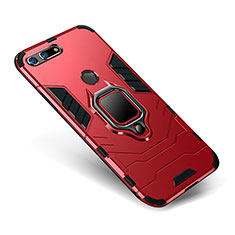 Silicone Matte Finish and Plastic Back Cover Case with Stand for Huawei Honor V20 Red