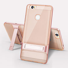 Silicone Matte Finish and Plastic Back Cover Case with Stand for Huawei Honor V8 Max Rose Gold