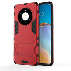 Silicone Matte Finish and Plastic Back Cover Case with Stand for Huawei Mate 40 Pro+ Plus Red