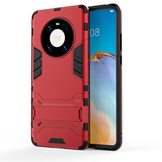 Silicone Matte Finish and Plastic Back Cover Case with Stand for Huawei Mate 40 Pro Red
