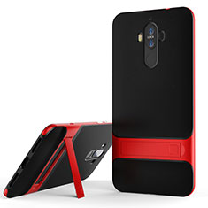 Silicone Matte Finish and Plastic Back Cover Case with Stand for Huawei Mate 9 Red