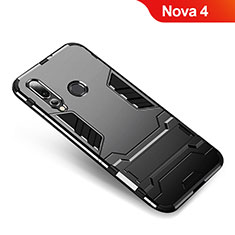 Silicone Matte Finish and Plastic Back Cover Case with Stand for Huawei Nova 4 Black