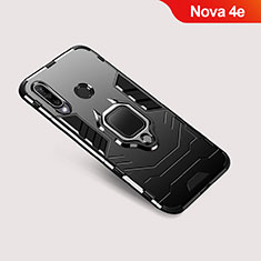 Silicone Matte Finish and Plastic Back Cover Case with Stand for Huawei Nova 4e Black