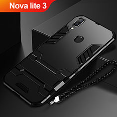 Silicone Matte Finish and Plastic Back Cover Case with Stand for Huawei Nova Lite 3 Black