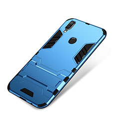 Silicone Matte Finish and Plastic Back Cover Case with Stand for Huawei P Smart+ Plus Blue