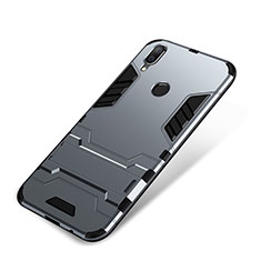 Silicone Matte Finish and Plastic Back Cover Case with Stand for Huawei P Smart+ Plus Gray