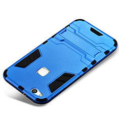 Silicone Matte Finish and Plastic Back Cover Case with Stand for Huawei P10 Lite Blue