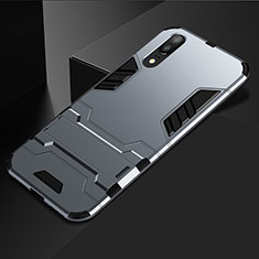 Silicone Matte Finish and Plastic Back Cover Case with Stand for Huawei P20 Gray