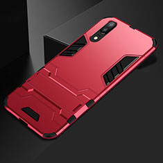 Silicone Matte Finish and Plastic Back Cover Case with Stand for Huawei P20 Red