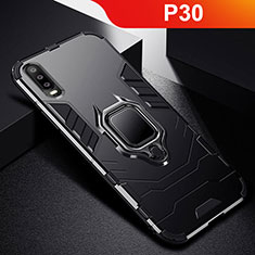 Silicone Matte Finish and Plastic Back Cover Case with Stand for Huawei P30 Black