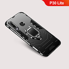 Silicone Matte Finish and Plastic Back Cover Case with Stand for Huawei P30 Lite XL Black