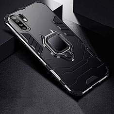 Silicone Matte Finish and Plastic Back Cover Case with Stand for Huawei P30 Pro Black