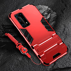 Silicone Matte Finish and Plastic Back Cover Case with Stand for Huawei P40 Pro+ Plus Red
