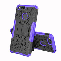 Silicone Matte Finish and Plastic Back Cover Case with Stand for Huawei Y6 (2018) Purple