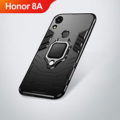 Silicone Matte Finish and Plastic Back Cover Case with Stand for Huawei Y6 Prime (2019) Black