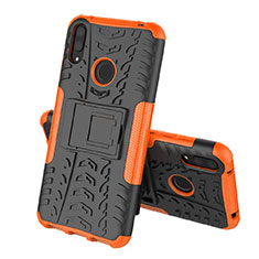 Silicone Matte Finish and Plastic Back Cover Case with Stand for Huawei Y7 (2019) Orange