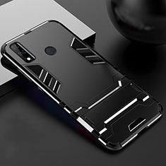 Silicone Matte Finish and Plastic Back Cover Case with Stand for Huawei Y8s Black