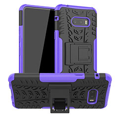 Silicone Matte Finish and Plastic Back Cover Case with Stand for LG G8X ThinQ Purple