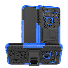 Silicone Matte Finish and Plastic Back Cover Case with Stand for LG V50 ThinQ 5G Blue