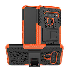 Silicone Matte Finish and Plastic Back Cover Case with Stand for LG V50 ThinQ 5G Orange