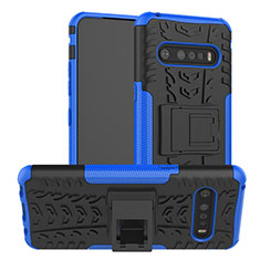 Silicone Matte Finish and Plastic Back Cover Case with Stand for LG V60 ThinQ 5G Blue