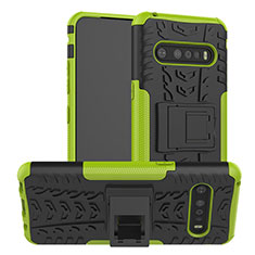 Silicone Matte Finish and Plastic Back Cover Case with Stand for LG V60 ThinQ 5G Green