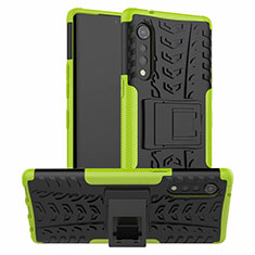 Silicone Matte Finish and Plastic Back Cover Case with Stand for LG Velvet 4G Green