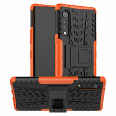 Silicone Matte Finish and Plastic Back Cover Case with Stand for LG Velvet 4G Orange