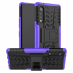 Silicone Matte Finish and Plastic Back Cover Case with Stand for LG Velvet 4G Purple