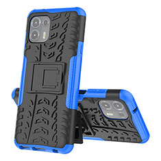 Silicone Matte Finish and Plastic Back Cover Case with Stand for Motorola Moto Edge 20 Lite 5G Blue