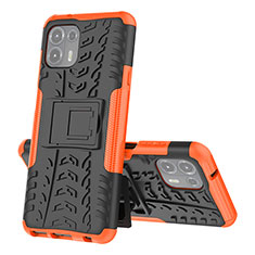 Silicone Matte Finish and Plastic Back Cover Case with Stand for Motorola Moto Edge 20 Lite 5G Orange