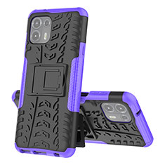 Silicone Matte Finish and Plastic Back Cover Case with Stand for Motorola Moto Edge 20 Lite 5G Purple