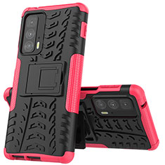 Silicone Matte Finish and Plastic Back Cover Case with Stand for Motorola Moto Edge 20 Pro 5G Hot Pink