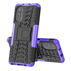 Silicone Matte Finish and Plastic Back Cover Case with Stand for Motorola Moto Edge (2022) 5G Purple