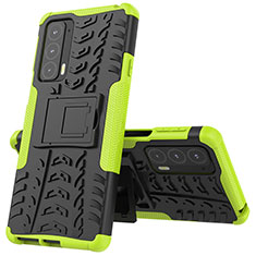 Silicone Matte Finish and Plastic Back Cover Case with Stand for Motorola Moto Edge Lite 5G Green