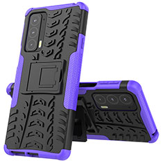 Silicone Matte Finish and Plastic Back Cover Case with Stand for Motorola Moto Edge Lite 5G Purple