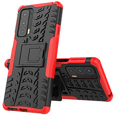 Silicone Matte Finish and Plastic Back Cover Case with Stand for Motorola Moto Edge Lite 5G Red