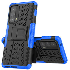 Silicone Matte Finish and Plastic Back Cover Case with Stand for Motorola Moto Edge S Pro 5G Blue