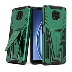 Silicone Matte Finish and Plastic Back Cover Case with Stand for Motorola Moto G Power (2021) Green